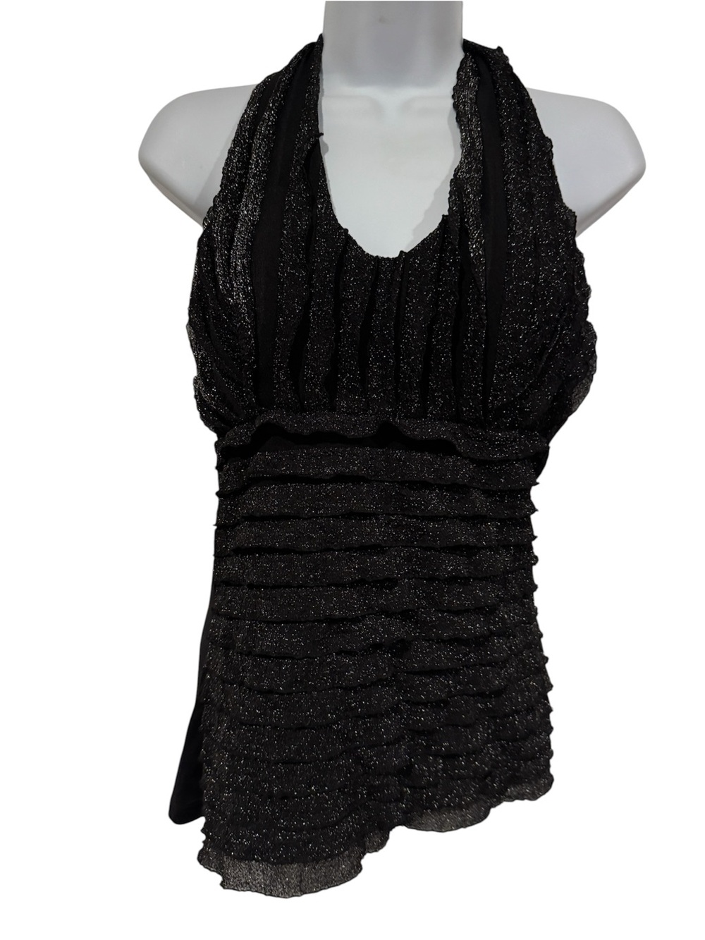 Deb Black Sparkle Halter Ruffle Top